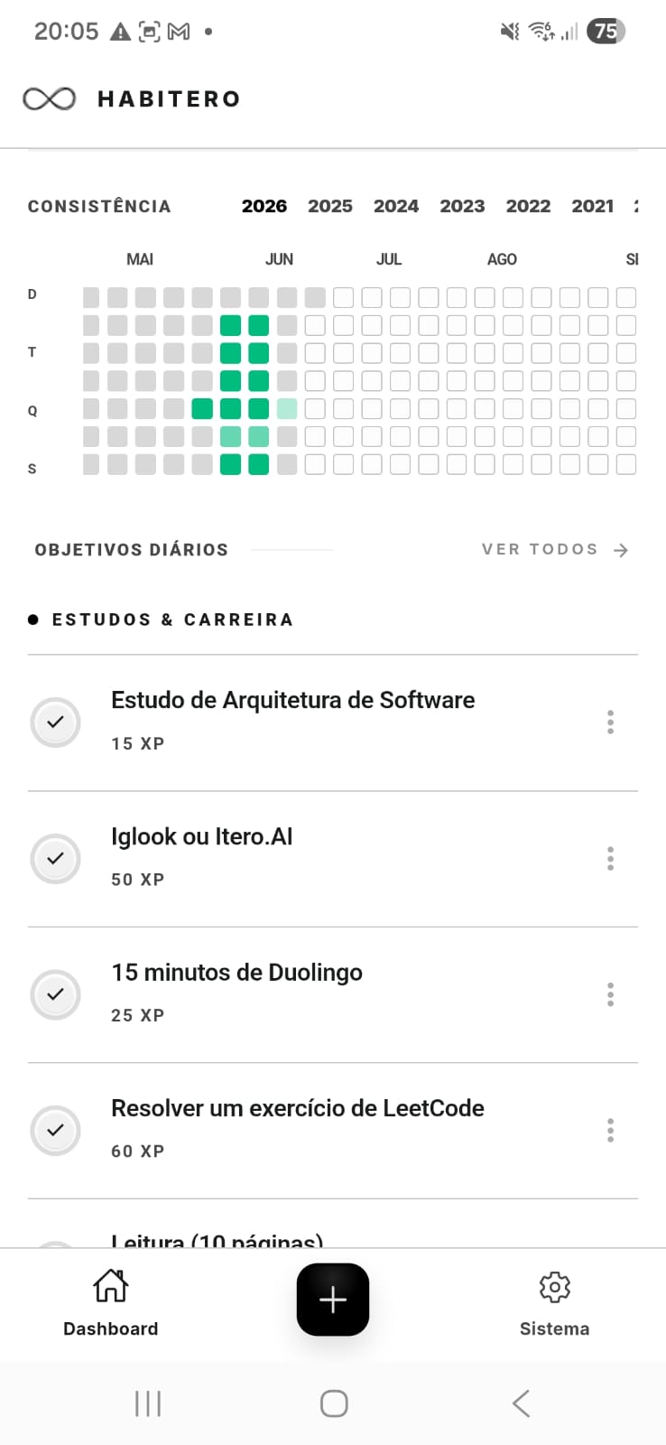 Habitero consistency map screen