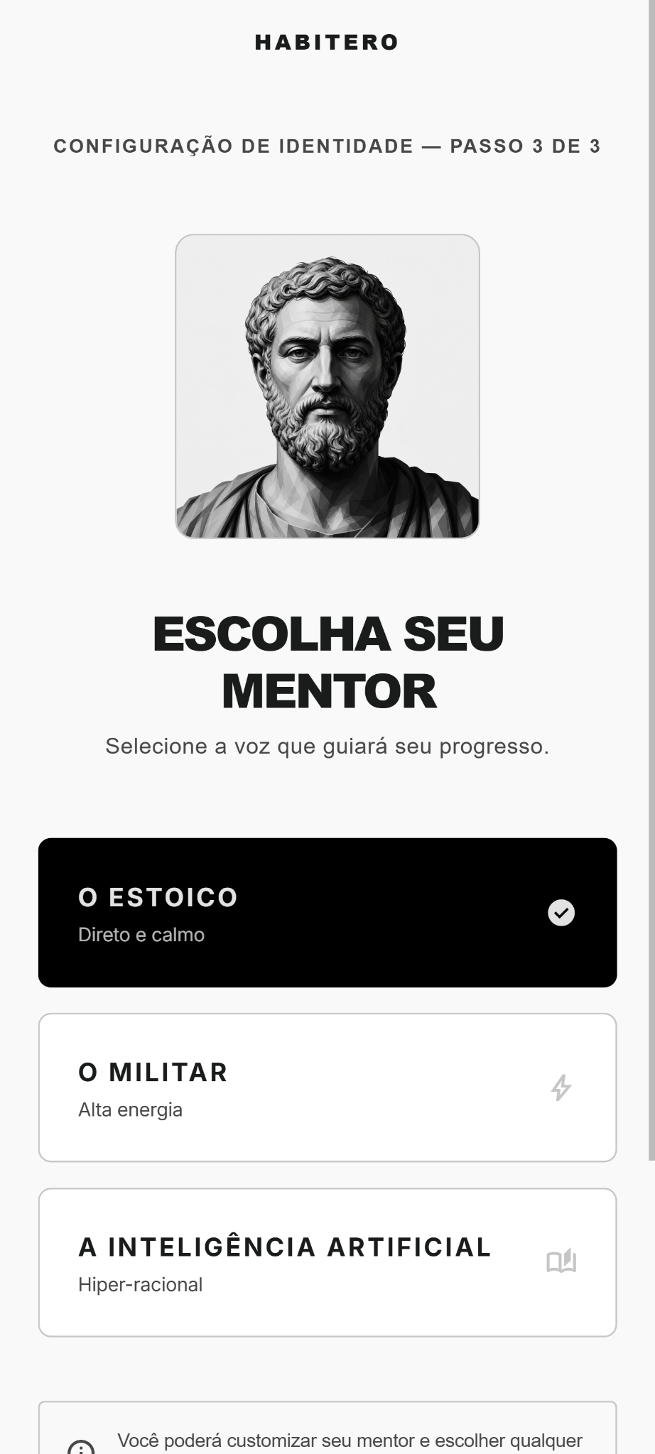 Habitero mentor selection screen
